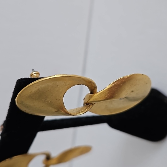 Satin Goldtone Hanging Pierced Earrings - Picture 4 of 6